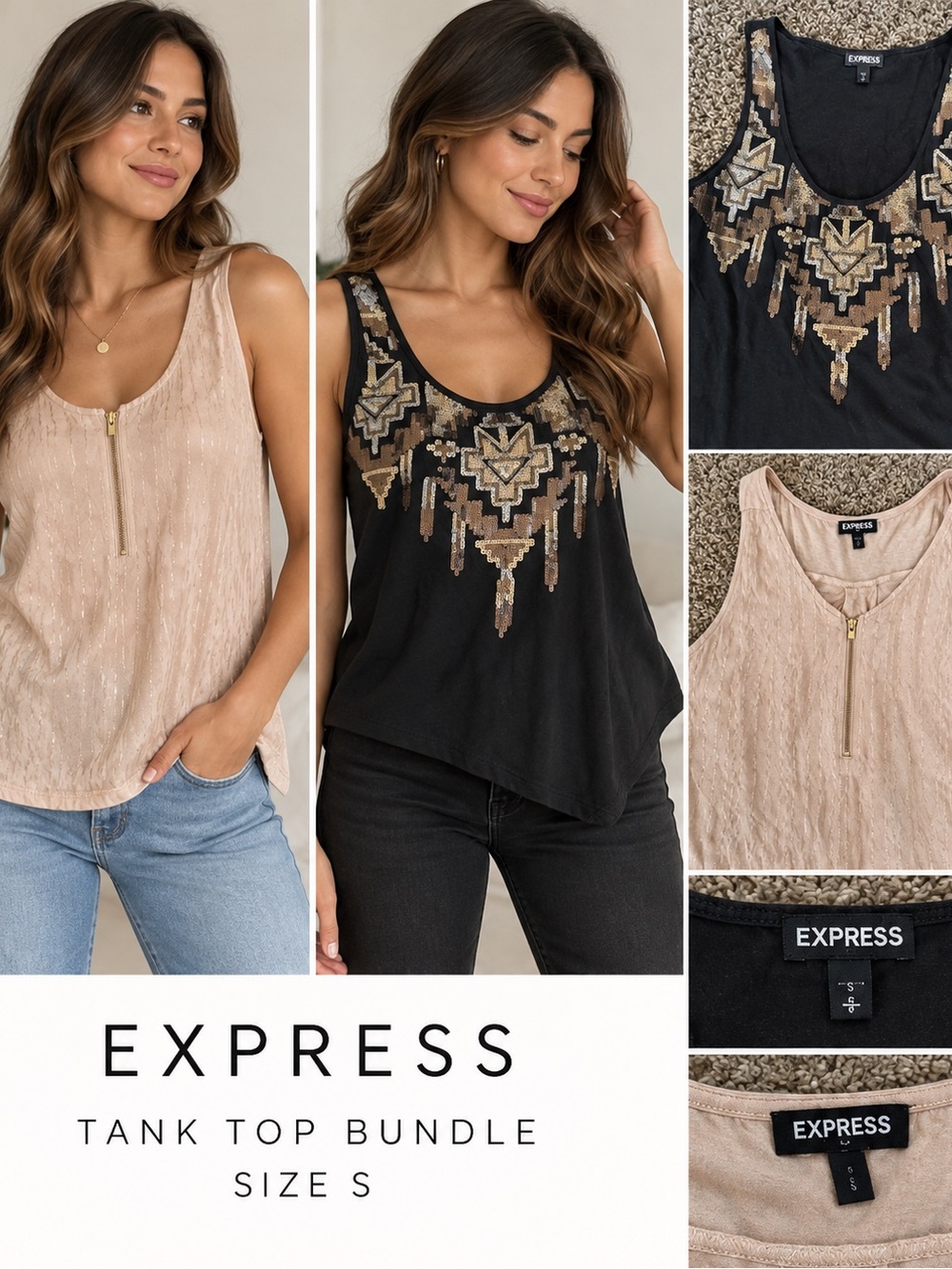 Express Black Embellished Tank & Blush Zip-Front Tank